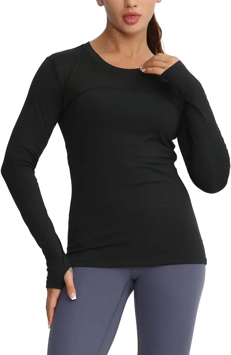 Women's Sun Protection Compression Shirts UPF 50  Long Sleeve Workout T-Shirts Rash Guard Athletic Tops