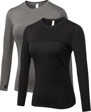 Women's Sun Protection Compression Shirts UPF 50  Long Sleeve Workout T-Shirts Rash Guard Athletic Tops