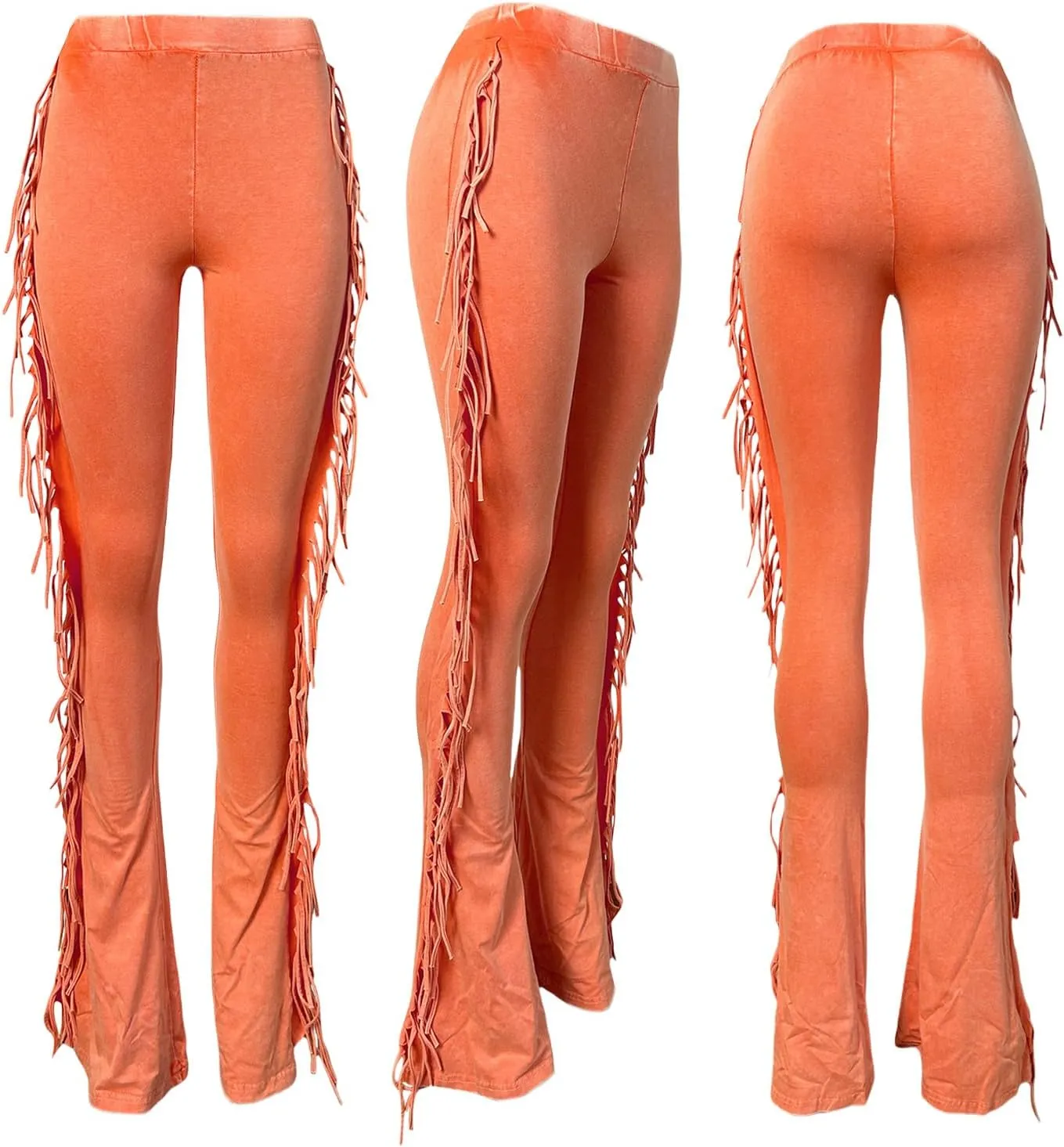 XZLUFNY Flare Leggings for Women High Waisted Bootcut Tassel Pants Fringe Trouser