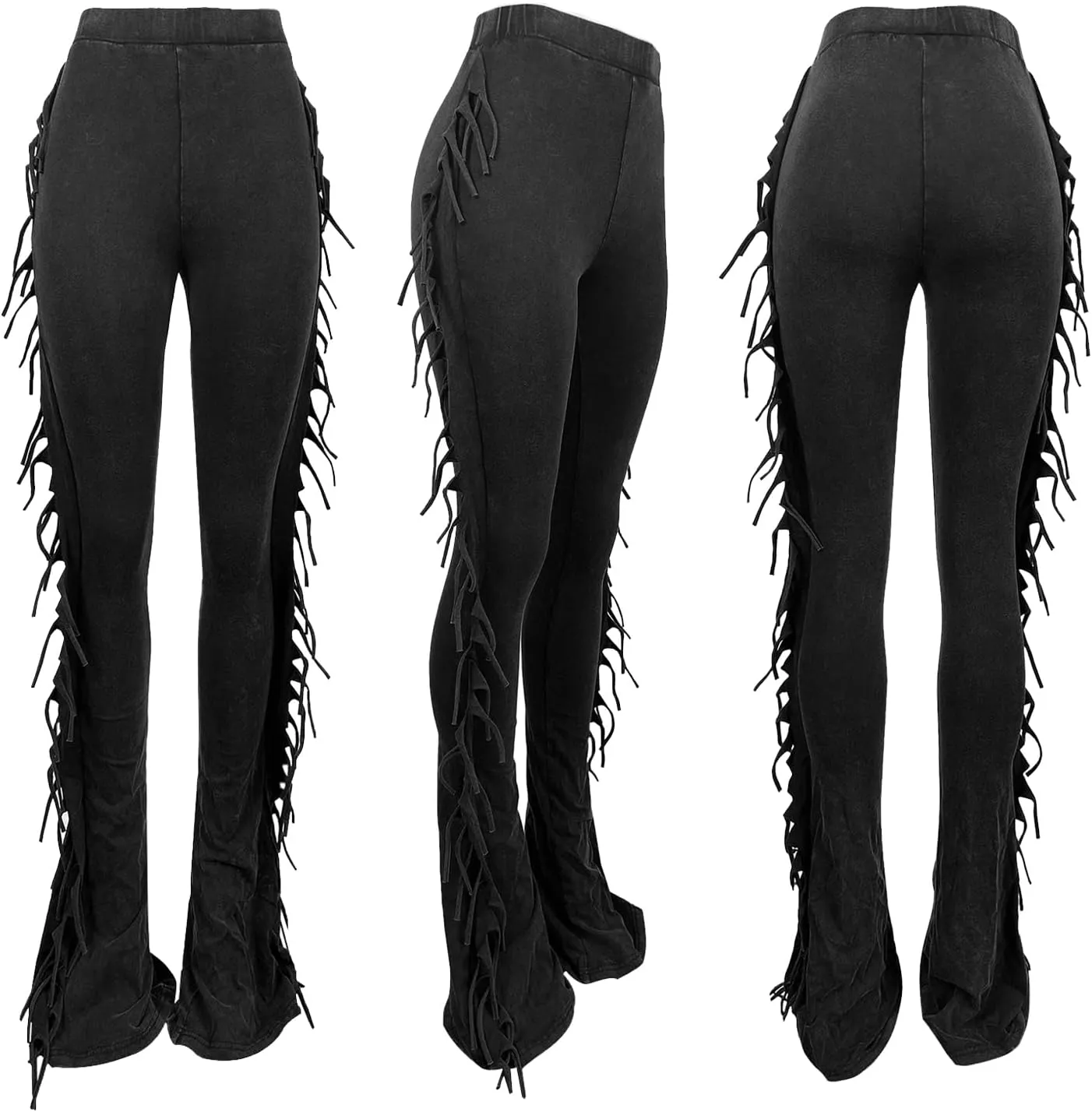 XZLUFNY Flare Leggings for Women High Waisted Bootcut Tassel Pants Fringe Trouser