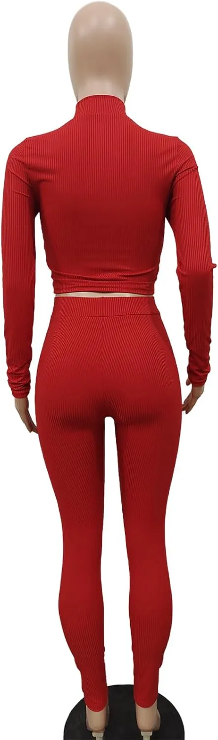 XZLUFNY Women's 2 Piece Outfits Love Heart Hot Diamond Hollow Ribbed Top Skinny Pencil Pant Set Tracksuits