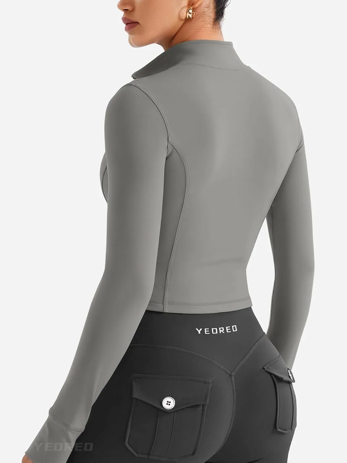 YEOREO CoreFlex Womens Workout Jackets Cropped Zip Up Athletic Jackets Arsene Slim Fit Yoga Running Tops with Thumb Holes