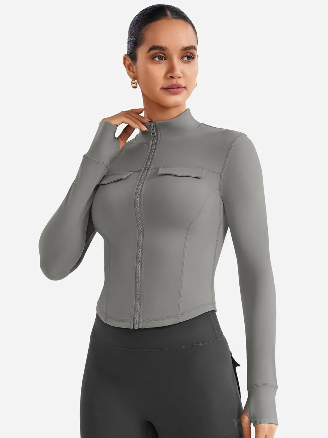 YEOREO CoreFlex Womens Workout Jackets Cropped Zip Up Athletic Jackets Arsene Slim Fit Yoga Running Tops with Thumb Holes