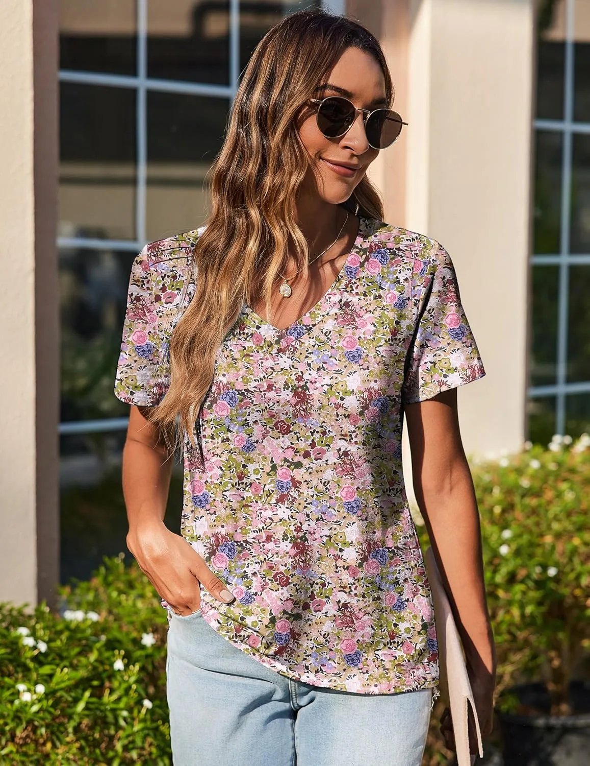 Zeagoo Short Sleeve Shirts Dressy Tops with Pleats