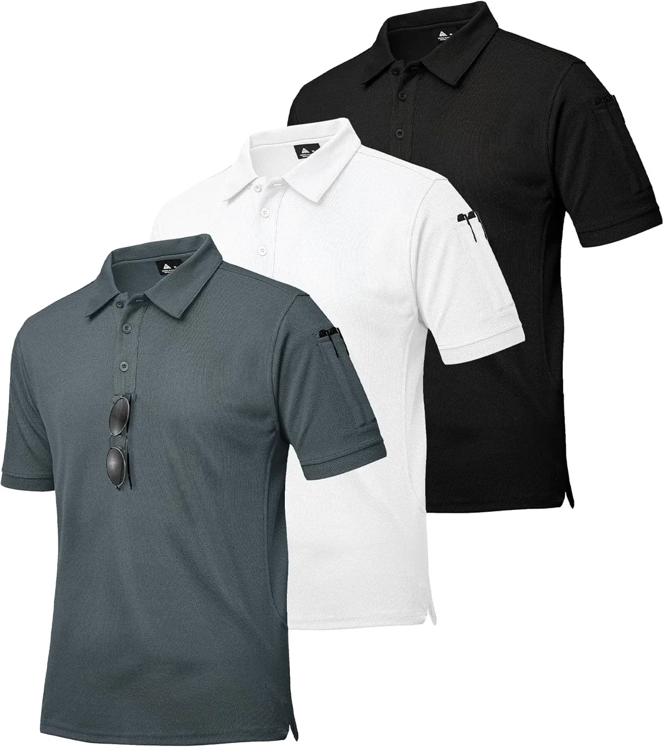 ZITY 3 Pack Tactical Polo Shirts for Men Golf Shirts Short Sleeve Sports Pocket Polo Summer Casual Shirt