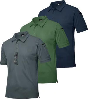 ZITY 3 Pack Tactical Polo Shirts for Men Golf Shirts Short Sleeve Sports Pocket Polo Summer Casual Shirt