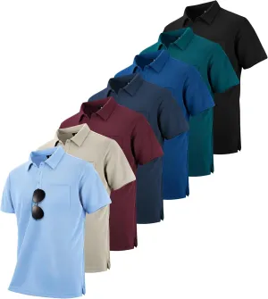 ZITY 7 Pack Mens Polo Shirts with Pocket Moisture Wicking Short Sleeve Outdoor Golf Athletic Work Multipack Shirts