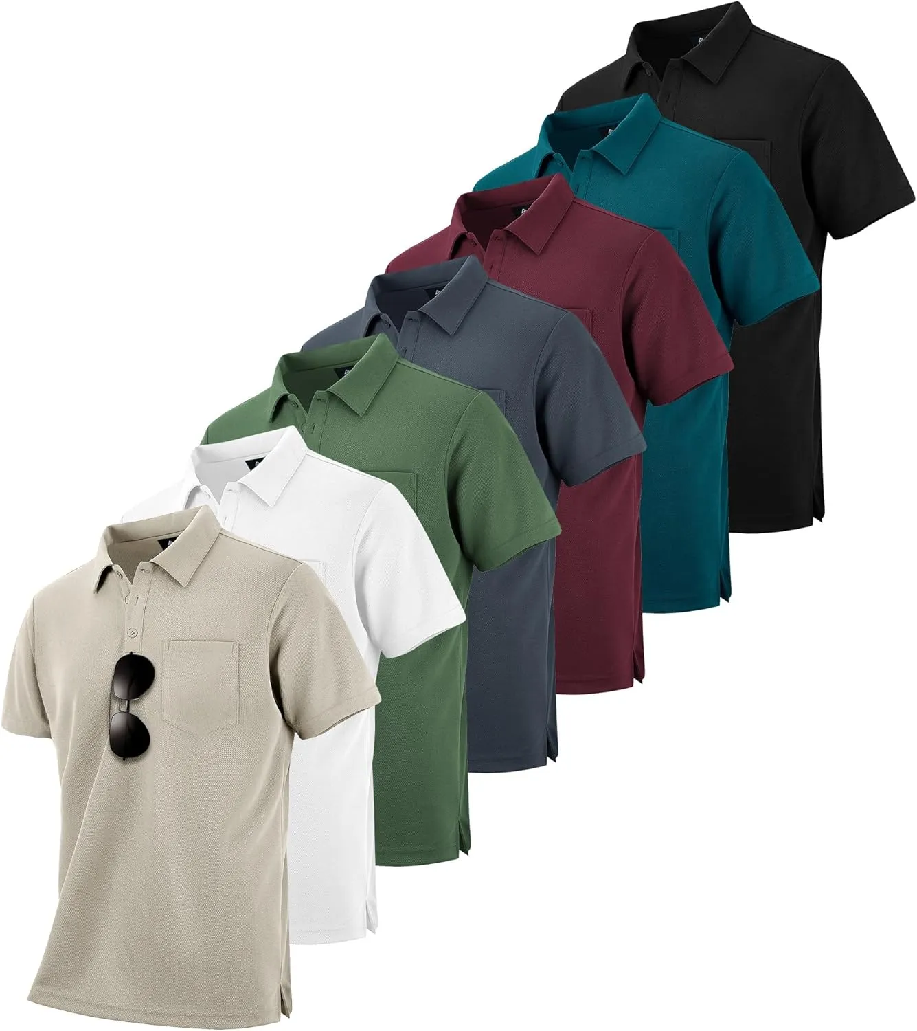 ZITY 7 Pack Mens Polo Shirts with Pocket Moisture Wicking Short Sleeve Outdoor Golf Athletic Work Multipack Shirts