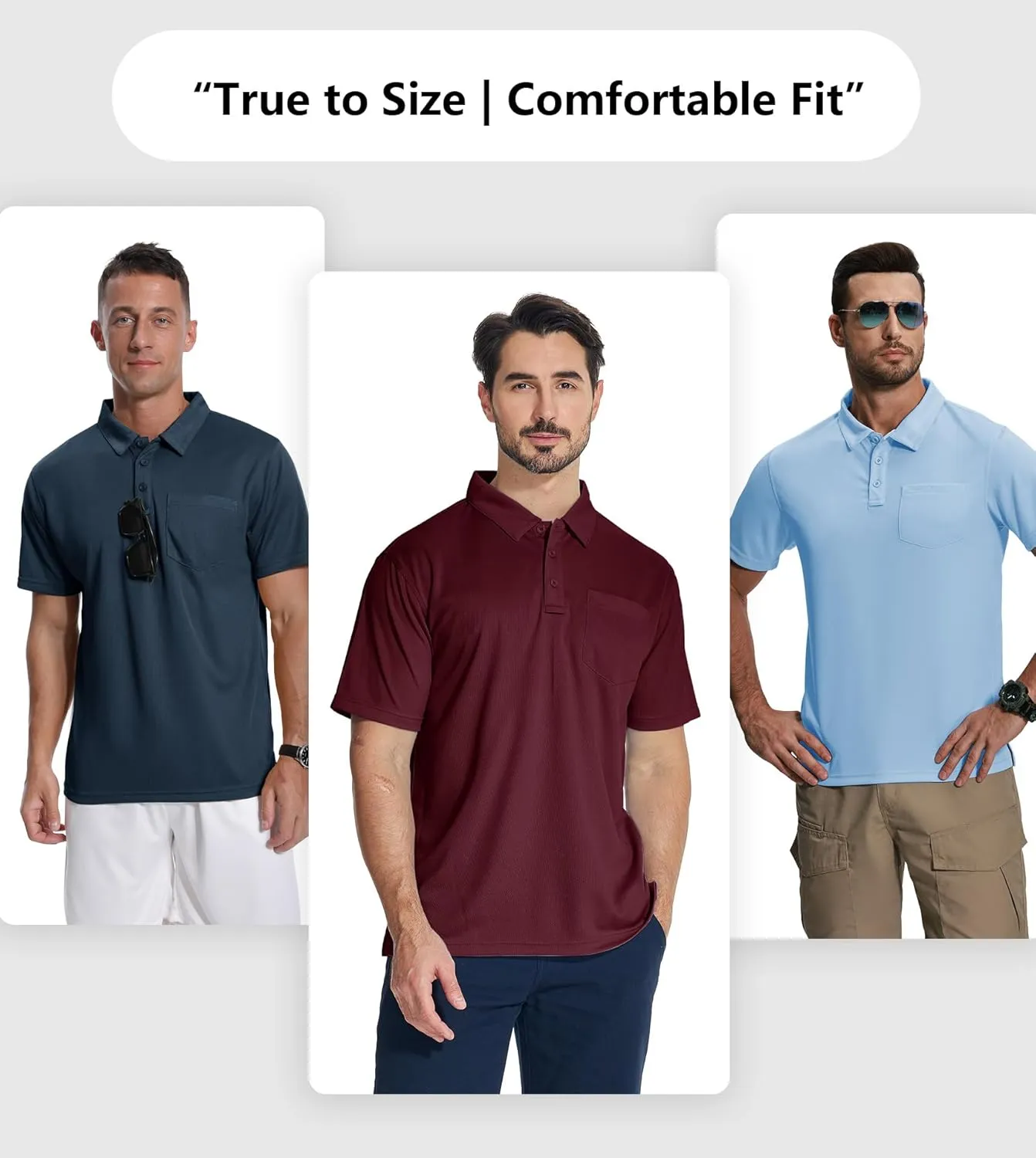 ZITY 7 Pack Mens Polo Shirts with Pocket Moisture Wicking Short Sleeve Outdoor Golf Athletic Work Multipack Shirts