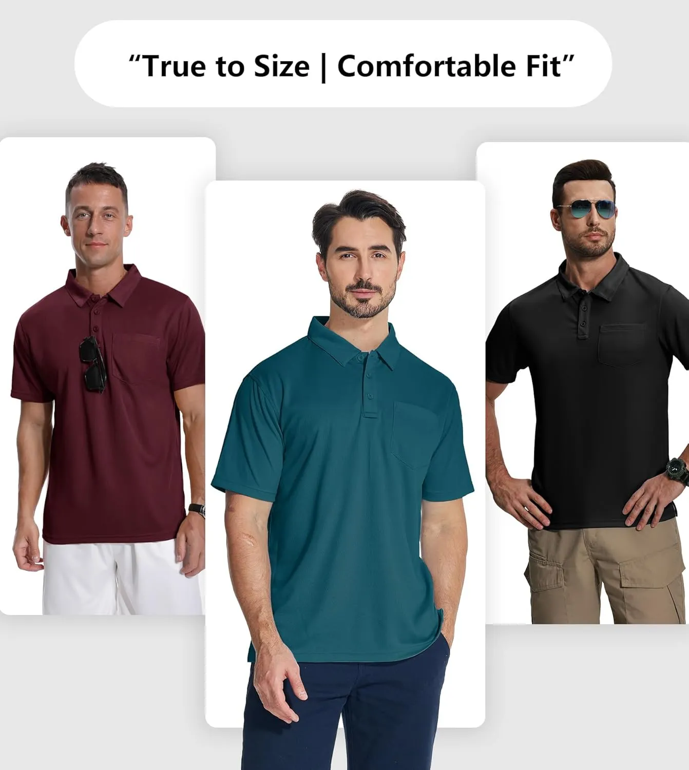 ZITY 7 Pack Mens Polo Shirts with Pocket Moisture Wicking Short Sleeve Outdoor Golf Athletic Work Multipack Shirts