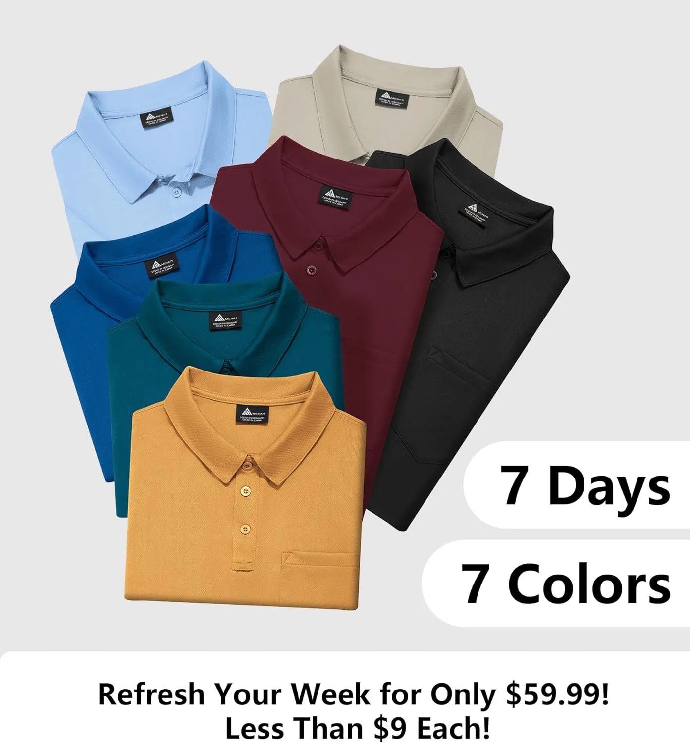 ZITY 7 Pack Mens Polo Shirts with Pocket Moisture Wicking Short Sleeve Outdoor Golf Athletic Work Multipack Shirts