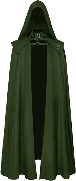 ZYXTIM 2 Pieces Set Mens Vintage Gothic Hooded Cape Robe Cloak Plus Size Mediveral Wizard Halloween Cosplay Costume